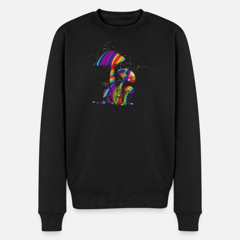 Bunte Fantasie Pilze aus fluoreszierende Farbe - Männer Premium Bio Pullover - Schwarz