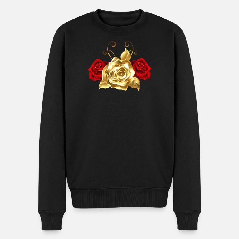 Goldene Rose - Männer Premium Bio Pullover - Schwarz