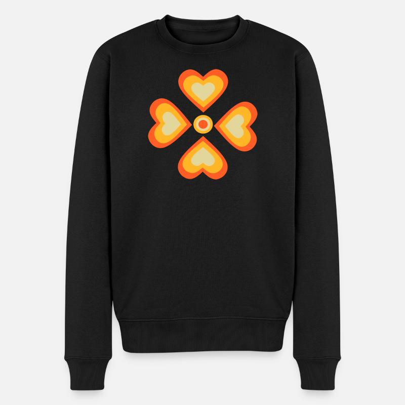 70er Jahre Blume Muster - Männer Premium Bio Pullover - Schwarz