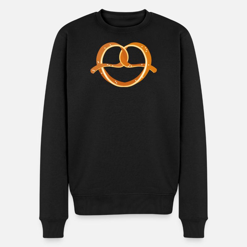 schwungvoll geformter Brezel mit grobem Salz - Männer Premium Bio Pullover - Schwarz