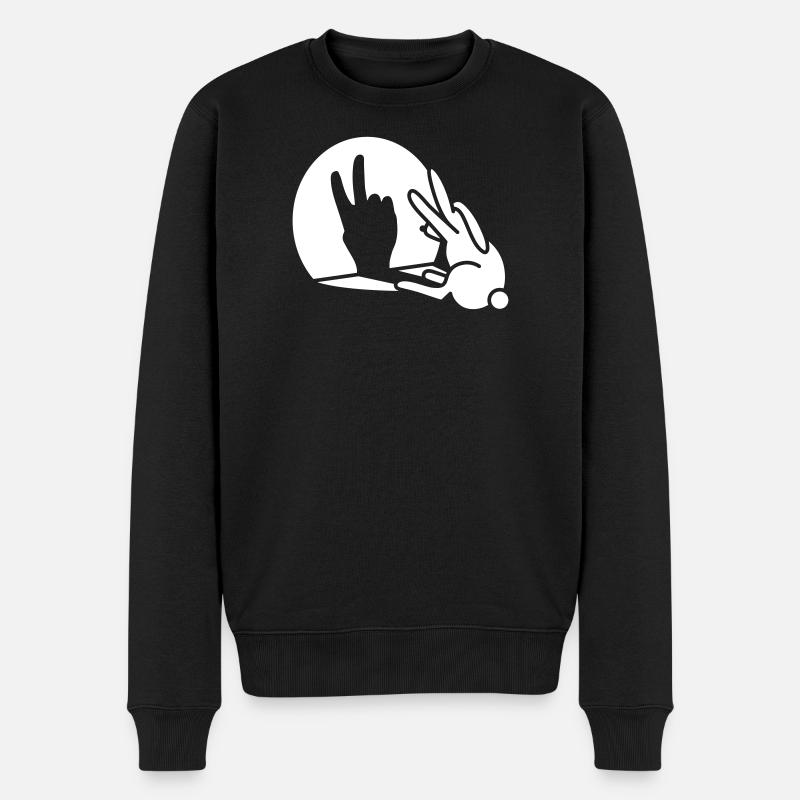 Lustiges Kaninchenhasenschattenhand-Siegesfrieden-V-Zeichen - Männer Premium Bio Pullover - Schwarz