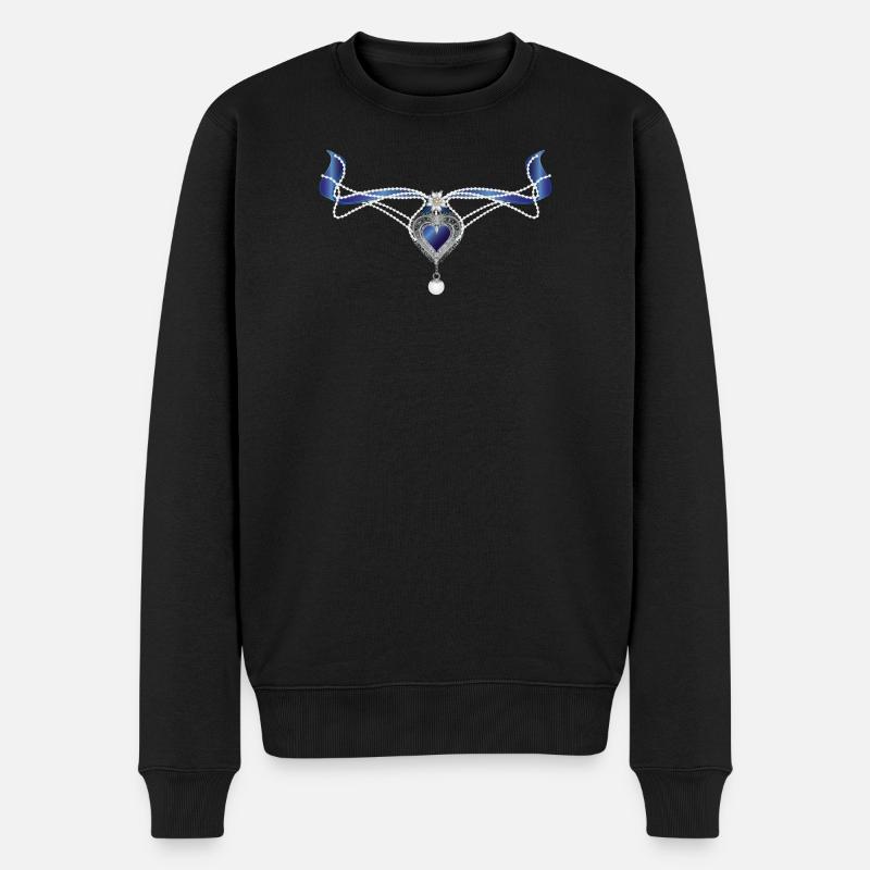 blaues Saphir Trachten-Collier mit Herz und Perle - Männer Premium Bio Pullover - Schwarz