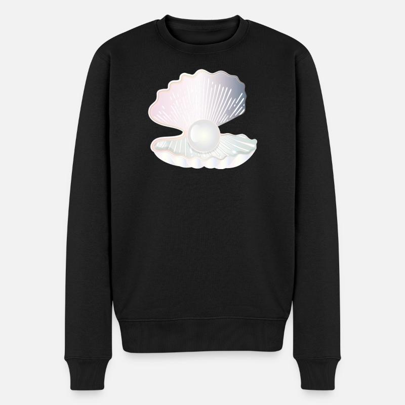 irisierende geöffnete Muschel mit großer Perle - Männer Premium Bio Pullover - Schwarz