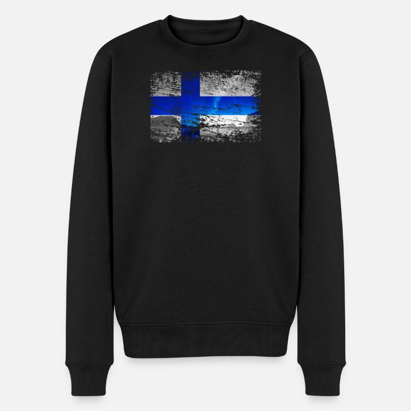 Finnland mit Nordlicht im Vintage-Style - Männer Premium Bio Pullover - Schwarz