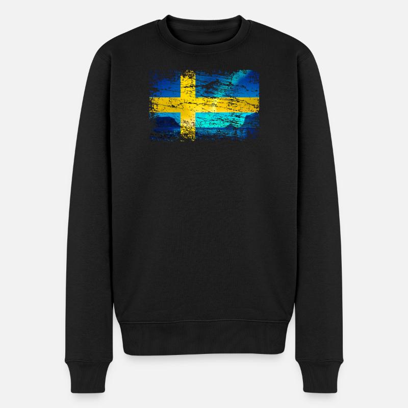 Schwedische Flagge mit Polarlicht im Vintage-Style - Männer Premium Bio Pullover - Schwarz