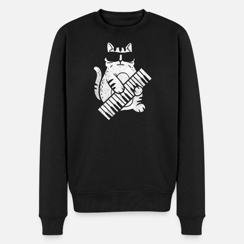 Katze Klavier Piano - Männer Premium Bio Pullover - Schwarz