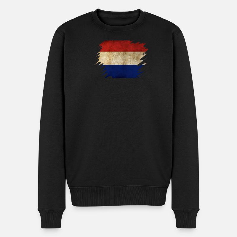 Grunge Holländisches Flaggendesign - Männer Premium Bio Pullover - Schwarz