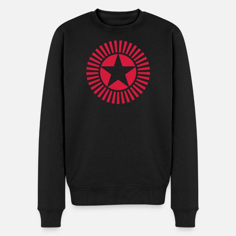 Kunstvoller roter Stern mit Strahlenkranz - Männer Premium Bio Pullover - Schwarz