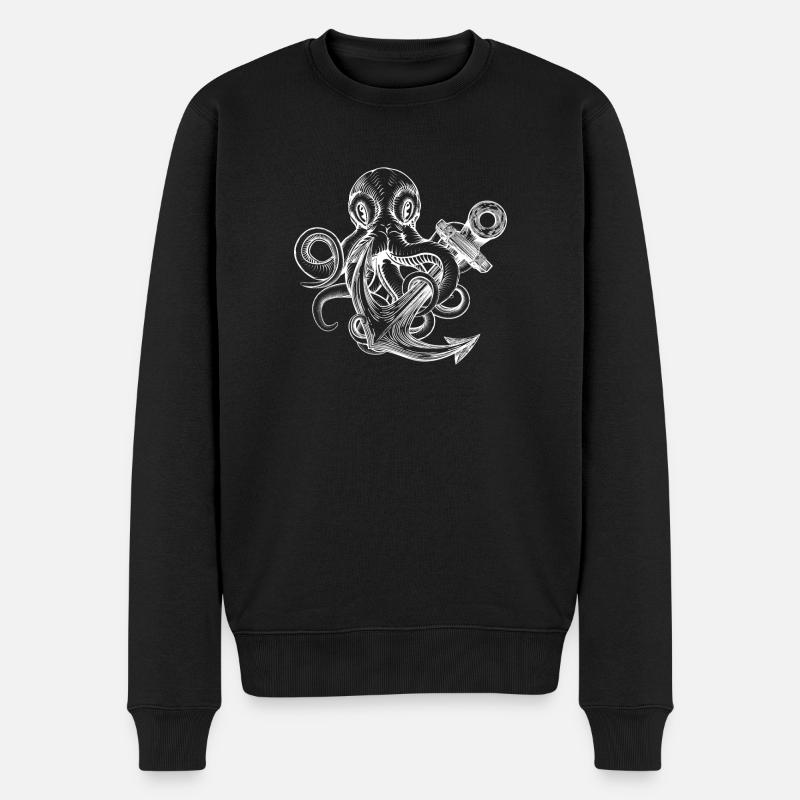 Kraken Anker Nordsee Seemann Nordlicht - Männer Premium Bio Pullover - Schwarz
