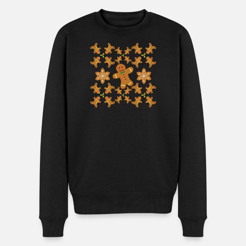 Lebkuchen Muster Lebkuchenmänner und Sterne - Männer Premium Bio Pullover - Schwarz