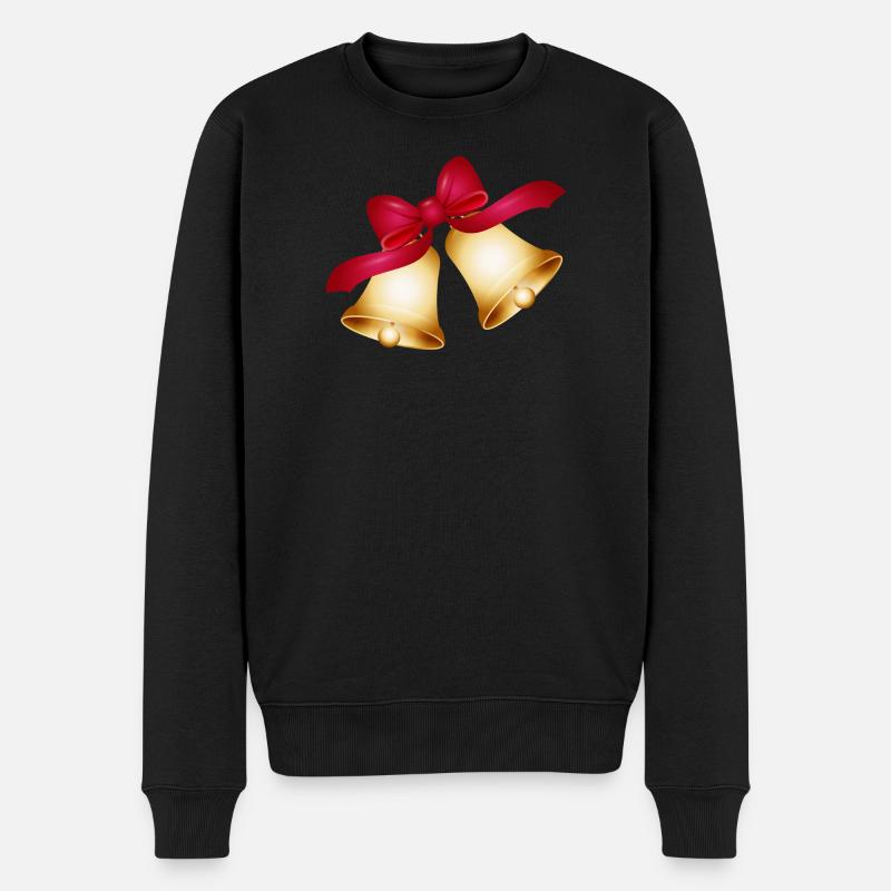 zwei goldene Glocken mit großer roter Schleife - Männer Premium Bio Pullover - Schwarz