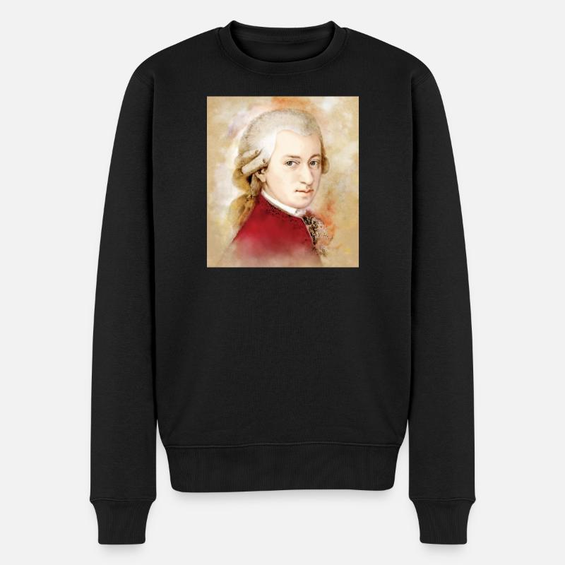Wolfgang Amadeus Mozart im Aquarell Stil - Männer Premium Bio Pullover - Schwarz