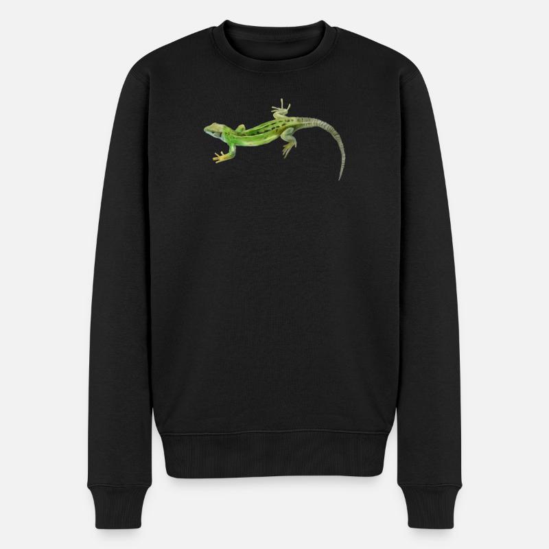 Gecko Grün Muster - Männer Premium Bio Pullover - Schwarz