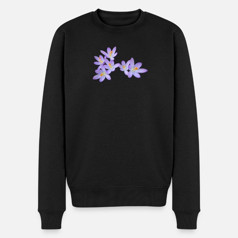 Lila Frühlingsblumen (Krokus) - Männer Premium Bio Pullover - Schwarz