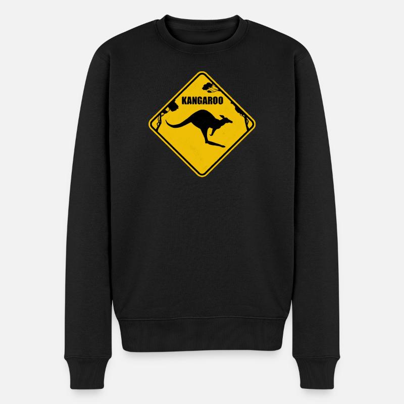 Känguru-Gelbes Straßenschild - Männer Premium Bio Pullover - Schwarz