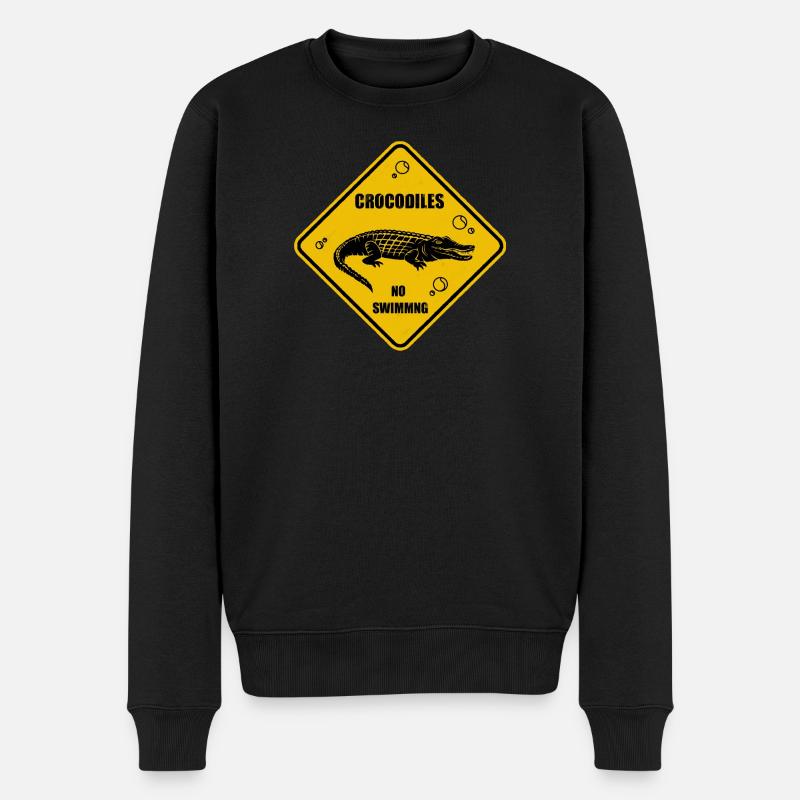 Krokodilgelbes Straßenschild - Männer Premium Bio Pullover - Schwarz