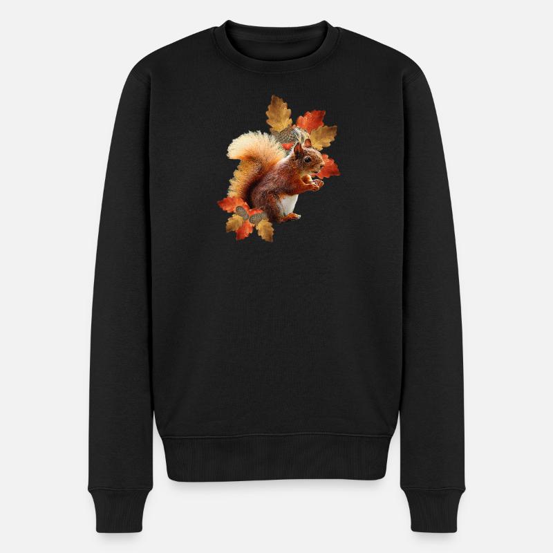 Eichhörnchen motiv mit Eichenblättern, Herbst frau - Männer Premium Bio Pullover - Schwarz