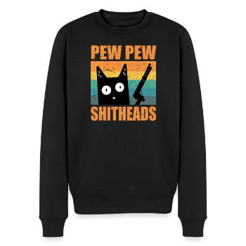Chat Pew Pew Shitheads Vintage funny Cat drôle - Pull Premium bio Homme - noir - Devant - Nico (187cm)
