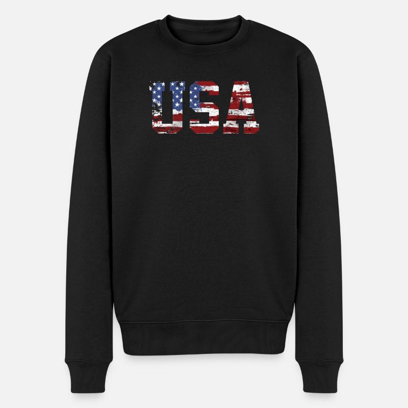 USA Flagge - Männer Premium Bio Pullover - Schwarz