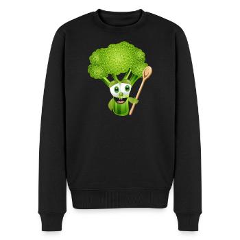 lustiges Comic Brokkoli Röschen mit Kochlöffel - Männer Premium Bio Pullover - Schwarz - Vorne - Nico (187cm)