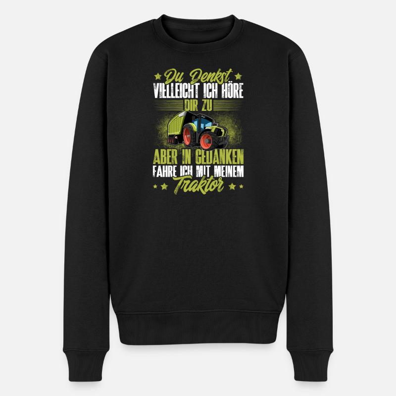 Traktor Lustiger Spruch - Männer Premium Bio Pullover - Schwarz