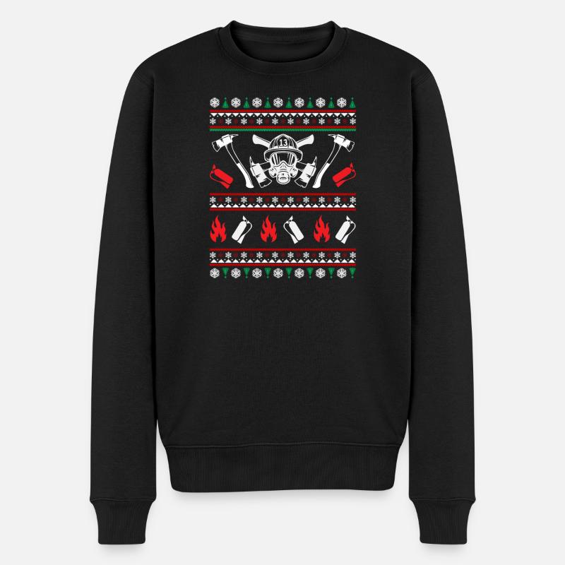 Feuerwehr Ugly Christmas - Männer Premium Bio Pullover - Schwarz