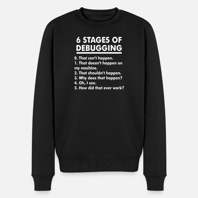 Humorvolle Illustration der Debugging-Phasen - Männer Premium Bio Pullover - Schwarz