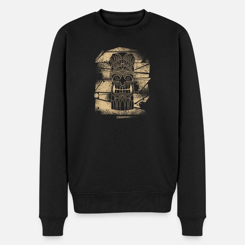 Tiki Maske - Männer Premium Bio Pullover - Schwarz