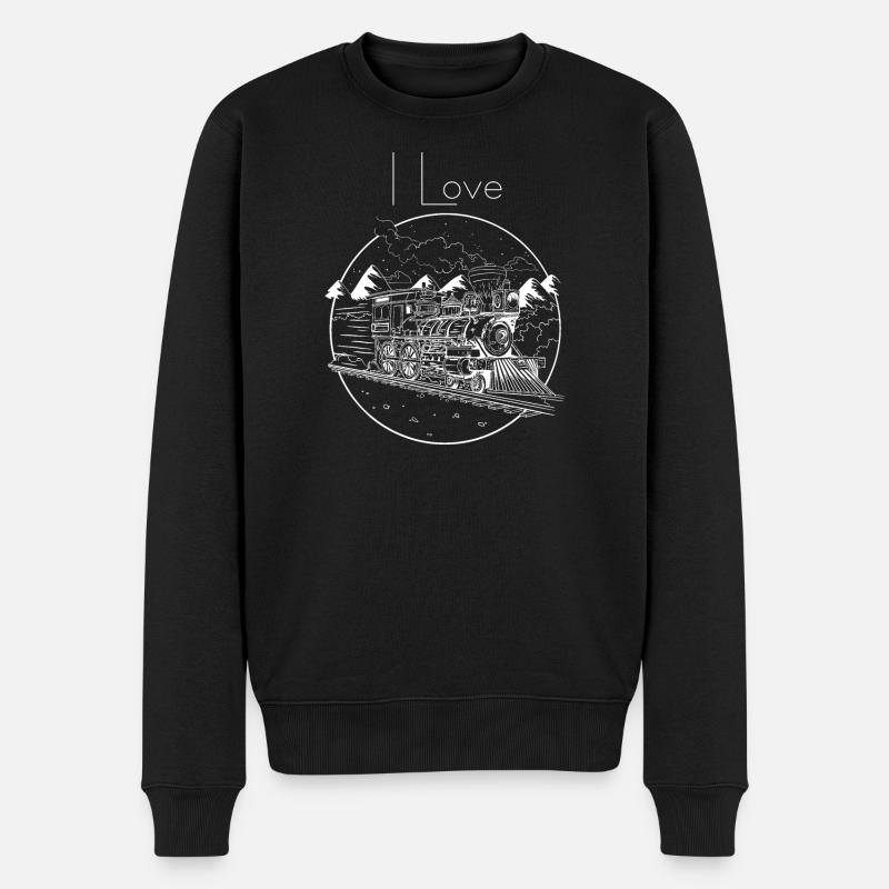 Dampfzug im Winterzauber - Männer Premium Bio Pullover - Schwarz