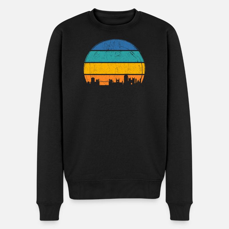 Sunset Skyline Streifen - Männer Premium Bio Pullover - Schwarz