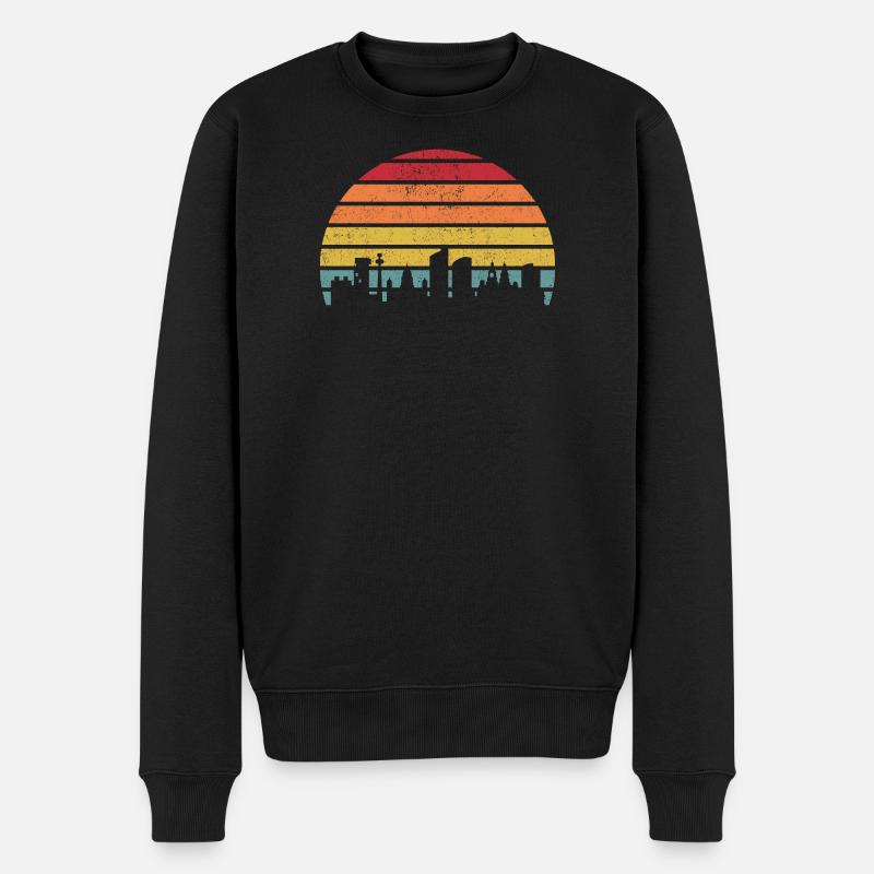Stripes der Sonnenuntergangsskyline - Männer Premium Bio Pullover - Schwarz