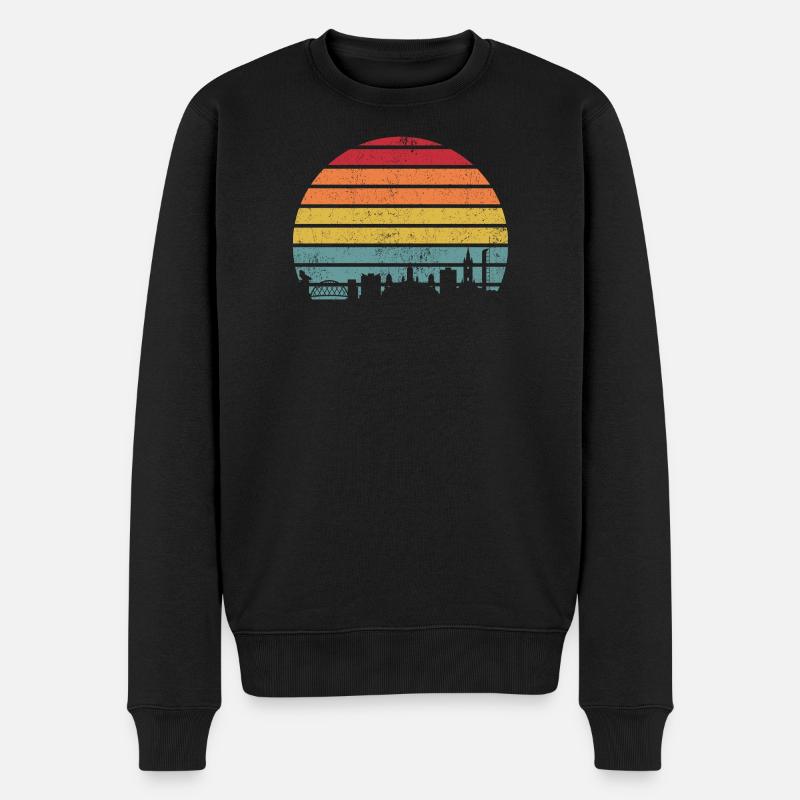 Retro-Sonnenuntergangs-Skyline-Silhouette - Männer Premium Bio Pullover - Schwarz
