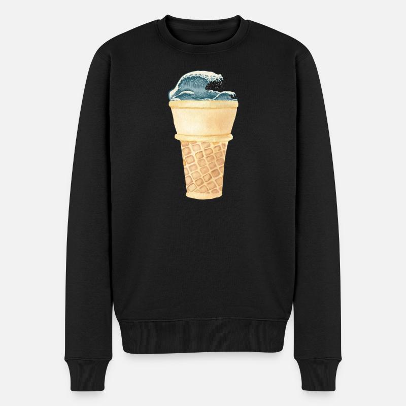 Eiswaffel Kanagawa Welle Vintage Eis - Männer Premium Bio Pullover - Schwarz