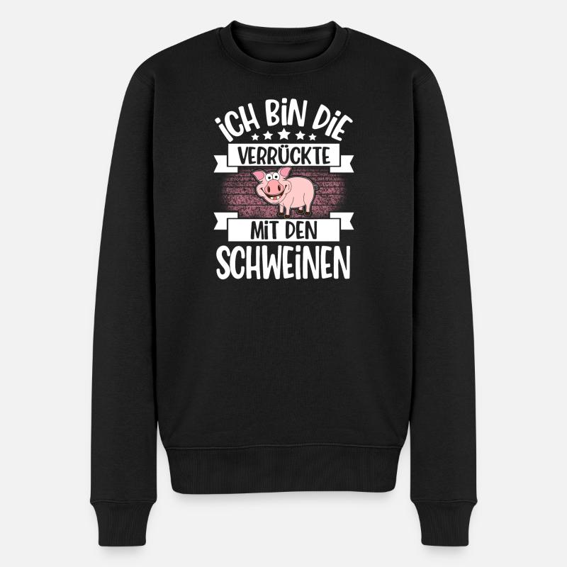 Schwein Landwirtin - Männer Premium Bio Pullover - Schwarz