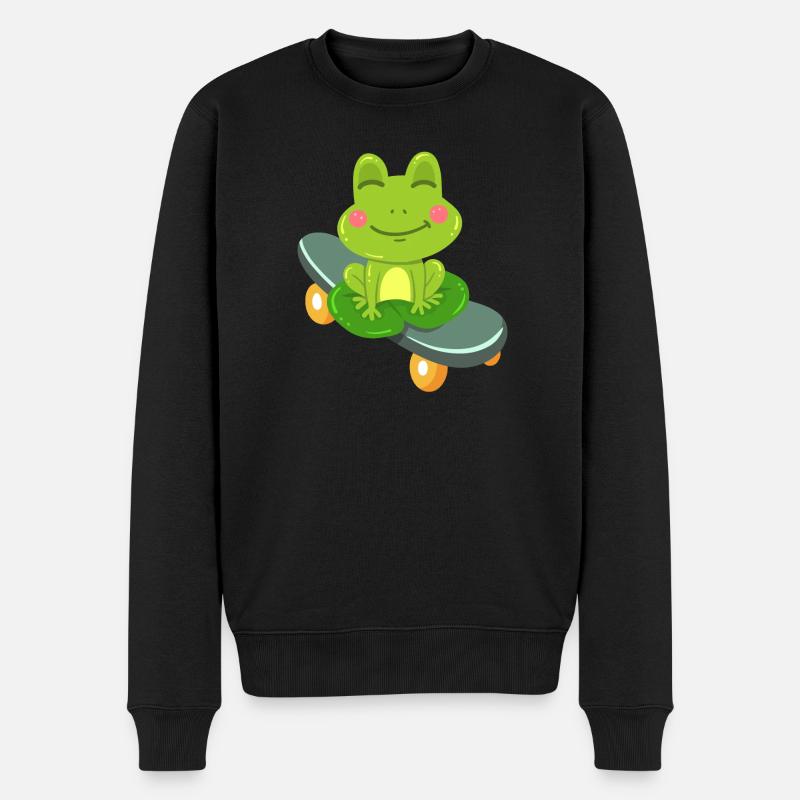 Frosch Skateboard Kawaii - Männer Premium Bio Pullover - Schwarz