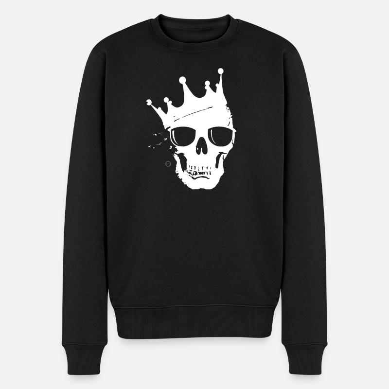 Kronen-Skull mit Sonnenbrille - Männer Premium Bio Pullover - Schwarz