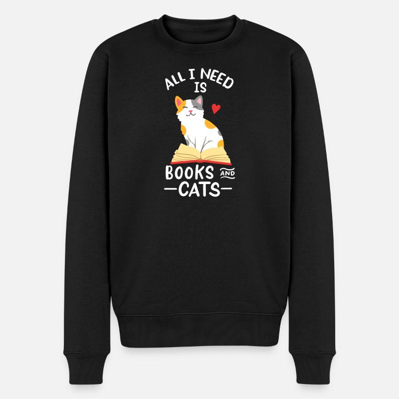 Bücher Katzen - Männer Premium Bio Pullover - Schwarz