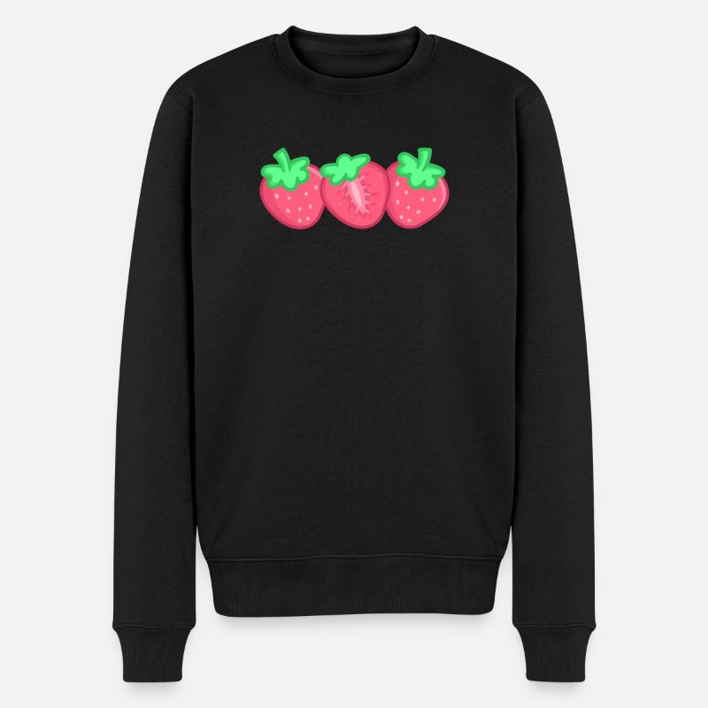 Erdbeeren - Männer Premium Bio Pullover - Schwarz