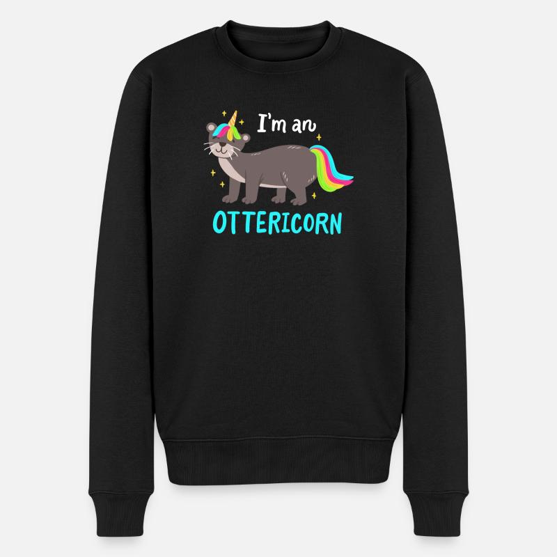 Otter Einhorn - Männer Premium Bio Pullover - Schwarz