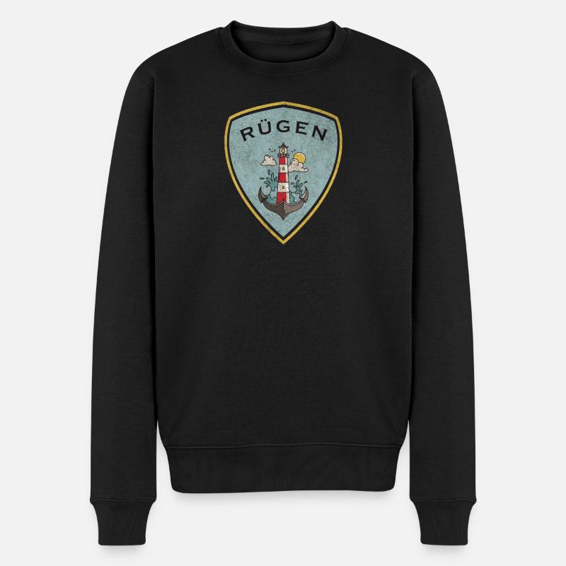 Rügen Wappen Leuchtturm Design - Männer Premium Bio Pullover - Schwarz