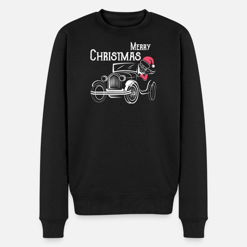 christmas oldtimer Autos lustiger Weihnachtsmann - Männer Premium Bio Pullover - Schwarz