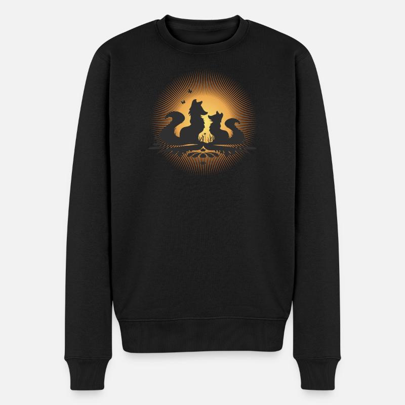 Romantische Fuchs-Silhouette im Mondschein - Männer Premium Bio Pullover - Schwarz