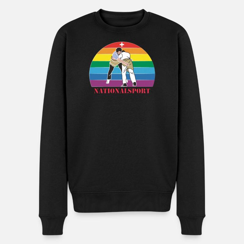 Schweizer Schwinger Schwingen im Vintage  Design - Männer Premium Bio Pullover - Schwarz