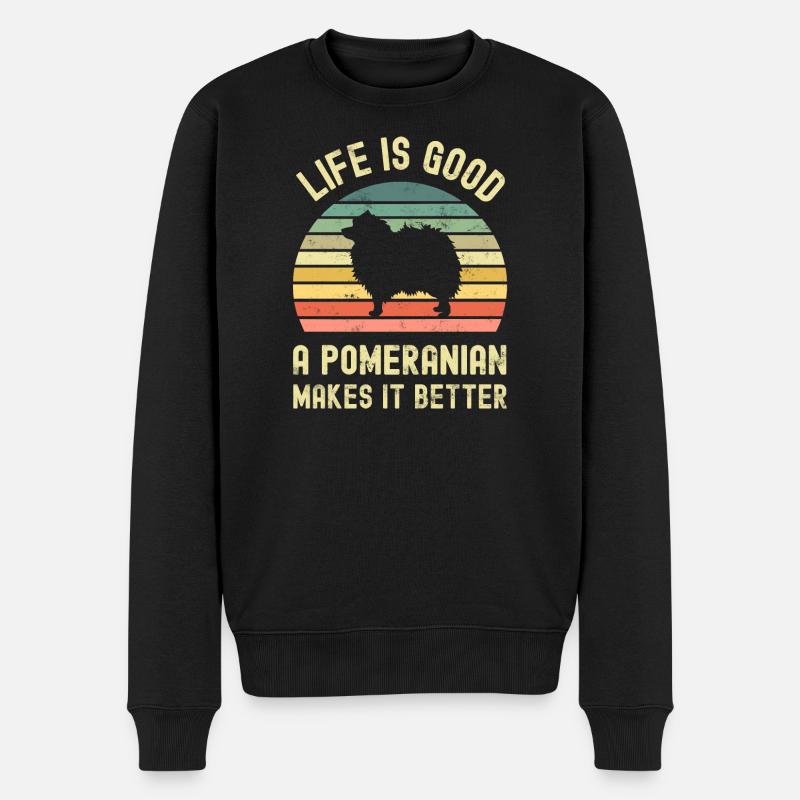 Hund Pomeranian - Männer Premium Bio Pullover - Schwarz
