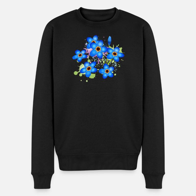 graffiti bleu vif oublie-moi-pas - Pull Premium bio Homme - noir