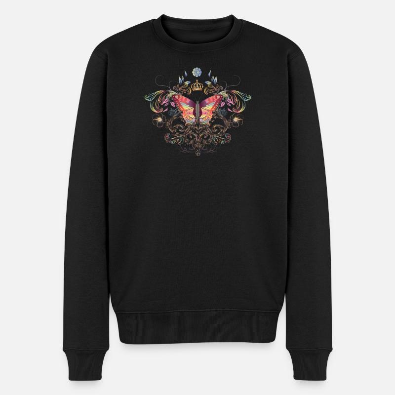fantasievoller Schmetterling mit Krone - Männer Premium Bio Pullover - Schwarz