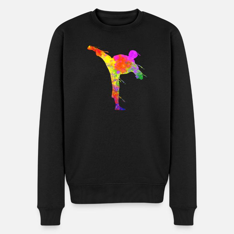 Tae Kwon Do Karate Bunte Silhouette für Mädchen - Männer Premium Bio Pullover - Schwarz