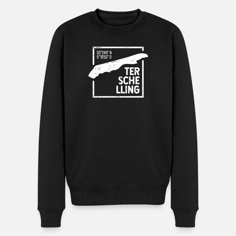 Terschelling | Insel-Silhouette Stempel-Design - Männer Premium Bio Pullover - Schwarz