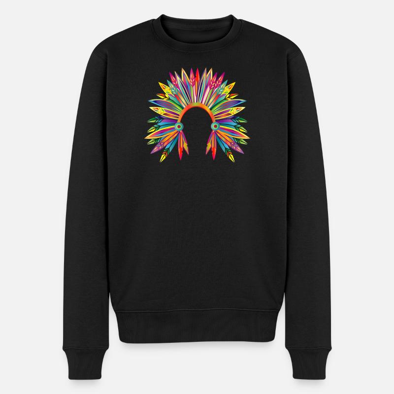 kunterbunter Kopfschmuck eines Häuptlings - Männer Premium Bio Pullover - Schwarz