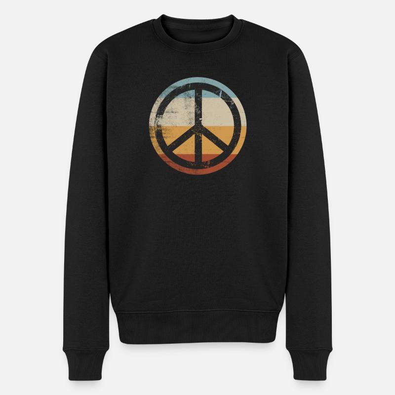 Retro Design Friedenszeichen Peace Zeichen - Männer Premium Bio Pullover - Schwarz